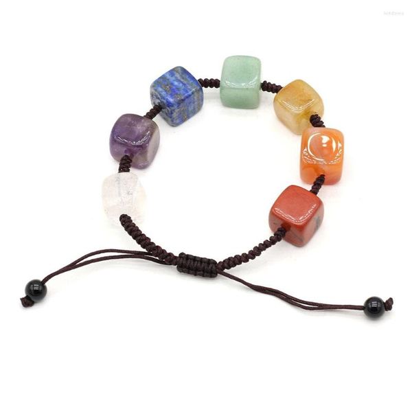 Brazalete de amatistas naturales, pulseras de aventurinas verdes, bloque cuadrado, Reiki, piedra de ágata de siete Chakras para mujer, regalo de joyería