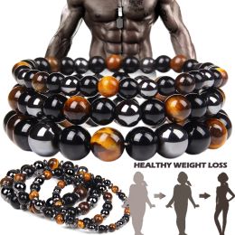 Bracele noire d'obsidien d'obsidien d'hématite Tigre d'œil tigre perles bracelets hommes pour les bracelets de perte de poids magnétique
