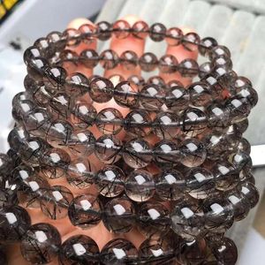 Bangle Natuurlijke Zwarte Rutielkwarts Armband Kristal Bangle Armband 8.5mm Clear Ronde Kralen Stretch Vrouwen Mannen Brazilië AAAAAA