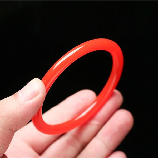 Brazalete de Jade de sangre de pollo Natural, pulsera de barra redonda tallada a mano, joyería de Boutique de moda, pulsera de belleza roja sangre femenina