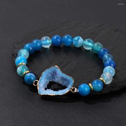 Bangle Natuurlijke Druzy Geode Agaat Armband 8MM Gestreepte Agat Steen Healing Stretch Charms Armbanden Voor Kerstmis Vrouwen Mannen Sieraden Gift