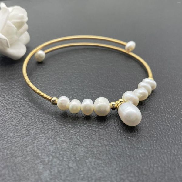 Bracelet Bracelet Perle D'eau Douce Naturelle Simple Remontage Manuel Ouvert Pour Femme Prix De Gros