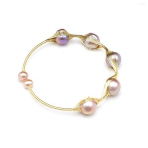 Bangle Natural Freshwater Pearl Copper Draad geweven open armband paars voor vrouwen charme sieraden geschenk armbanden