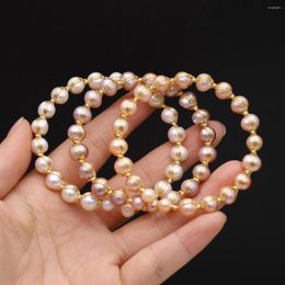 Brazalete de perlas redondas de agua dulce naturales, pulsera tejida de alambre de cobre, tamaño ajustable para regalos de encanto de banquete de fiesta de boda