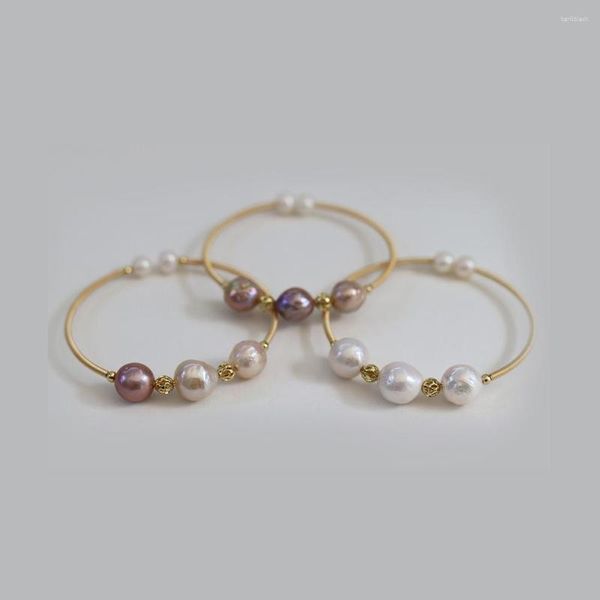Brazalete Natural de agua dulce, tres perlas esféricas, pulsera Boutique, fabricación DIY, anillo con dije de moda, regalo accesorio de joyería