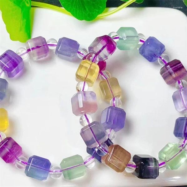 Brazalete de cubo de fuorita natural, pulsera hecha a mano de cristal de cuarzo, joyería elástica para niños, regalo de cumpleaños, 1 Uds., 10MM