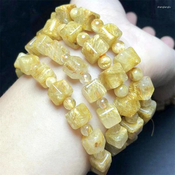 Brazalete de cubo de Cuarzo rutilado dorado Natural, pulsera de cristal curativo, piedra preciosa de moda, joyería para mujer, regalo, 1 Uds.