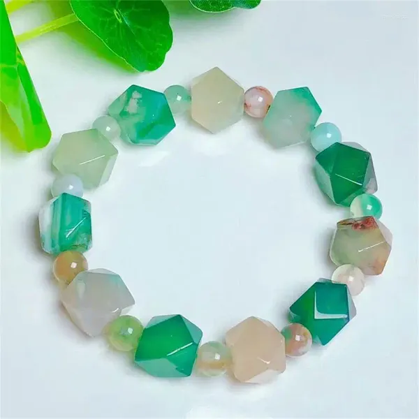 Bracelet Naturel Fleur Verte Agate Octogone Bracelet Guérison Mode Reiki Cristal Homme Femme Fengshui Pierres Précieuses Bijoux 1 PCS 11 MM