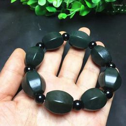 Bangle Natural Green Jade Elastic Bead Bracelet Men Women Helende sieraden Echt Chinese hetian Jakes Stone Nephrite Amulet armbanden