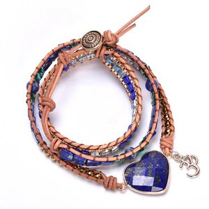 Bracelet naturel Lapis Lazuli mélange cristal perlé chaîne tressée bracelet en cuir en forme de coeur bracelet en pierre pour les femmes cadeau dropship