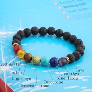 Bangle Natural Lava Stone Beads Healing Balance Chakra Charm Armband Tiger Eye Bead Tibetan Boeddha Prayer voor vrouwen Mannen