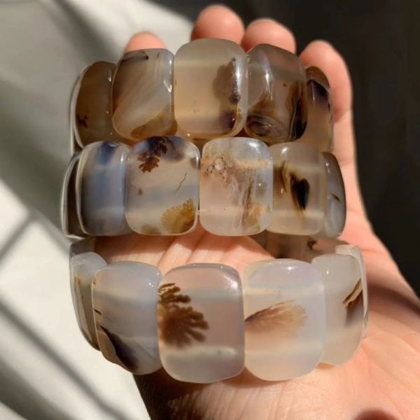 Bracelet Natural Ocean Agate Stone Breads Bracelet Natural Gemstone Bangle pour femme en gros!