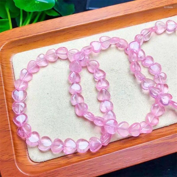 Brazalete de topacio rosa Natural, pulsera de corazón, cristal púrpura, curación de Reiki, piedras preciosas de alta calidad, joyería de moda, regalo, 1 Uds., 8/10mm