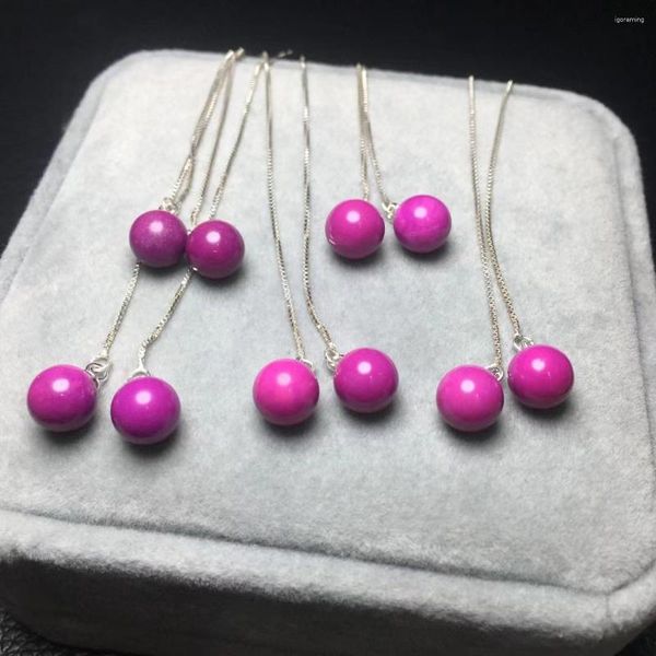 Brazalete de lepidolita púrpura Natural para mujer, pendientes colgantes de cadena lineal larga, enhebrador de línea de oreja, joyería de moda, borla