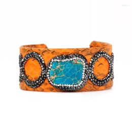 Brazalete Pulsera de cuero de pitón natural Pave Rhinestone Encanto genuino Piel de serpiente Puño abierto 8 Estilo