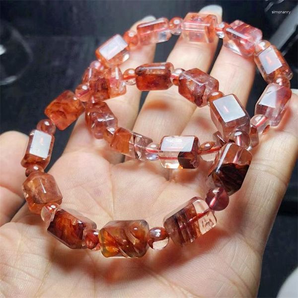 Bracelet Naturel Rouge Feu Quartz Hématoïde Cube Bracelet À La Main Cristal Bijoux Stretch Enfants Cadeau D'anniversaire 1 pcs 10 MM