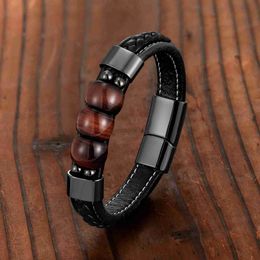 Bracelet naturel rouge œil de tigre 3 bijoux de charme Bracelet en acier inoxydable 316L cordon en cuir Bracelet pour hommes Style OL 240319