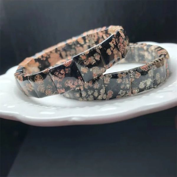 Bracelet Natural Snow Flake Obsidian Bangle String Charms Handmade Fortune Energy Bangle Mineral Woman Amulet Jewelry Gift 1PCS 12.5X12MM