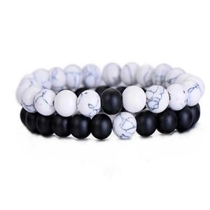 Brangle de perles en pierre naturelle Ensemble adapté à la distance entre hommes et femmes Black Matte White Turquoise Lava Stone Yoga Perles Q240522