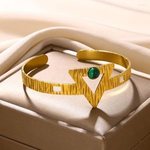 Bangle Natuursteen Armband Voor Vrouwen Vintage Goud Kleur Roestvrij Stalen Sieraden Leuke Driehoek Esthetische Open Armbanden Gift In