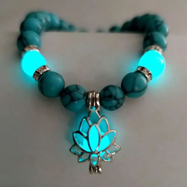 Bracelet Bracelet en pierre naturelle Yoga Guérison Lueur lumineuse dans le charme de lotus sombre Perles pour hommes Femmes Prière Bouddhisme 230928