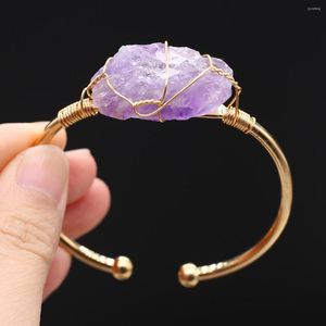 Brazalete de cristal de piedra natural, brazaletes Reiki Heal, pulsera de aleación de Color dorado, joyería para mujer, regalos de fiesta y festival