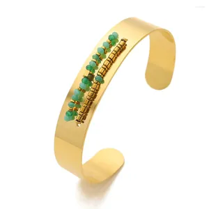 Bracelet en pierre naturelle pour fille, en forme de C, en acier inoxydable, ouvert, léger, bijoux de luxe, personnalisé, mode exquise