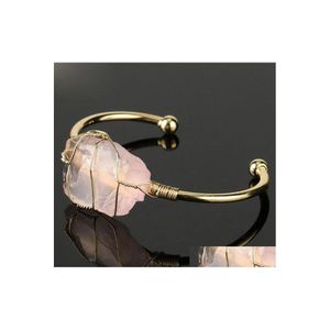 Bangle Natuursteen Goldcolor Draad Wrap Irregar Crystal Quartz manchet Barmels armbanden mode edelsteen sieraden cadeau vipjewel druppel de dhxw1