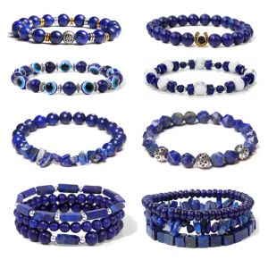 Brangle Stone Natural Stone Lapis Lazuli Bracelets Bracelets irréguliers Boule bleu à la main Bracelets élastiques pendentifs pour hommes