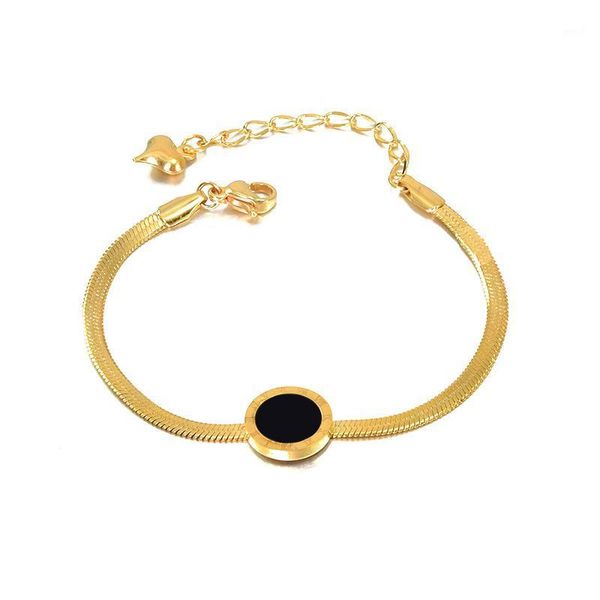 Brazalete Piedra natural Números romanos Pulsera de concha negra Brazalete Encanto Brazaletes de color dorado Joyería de moda de acero inoxidable