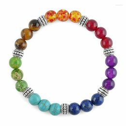 Bracelet pierre naturelle oeil de tigre 7 Bracelets Chakra Bracelets Yoga perles d'équilibre bouddha prière Bracelet élastique hommes Masculina