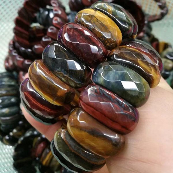 Brazalete de cuentas de piedra de ojo de tigre natural, pulsera de piedras preciosas naturales, pulsera de joyería DIY para hombre y mujer, venta al por mayor.