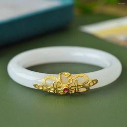 Bangle Natuurlijke Witte Jade Ronde Armband Vrouwen Healing Edelsteen Fijne Sieraden Echte Tian Jades Nefriet Armbanden Dames Geschenken