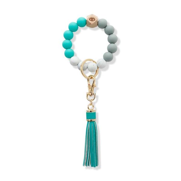 Brazalete de madera natural Charm pulsera pulsera llavero pulsera tassel de cuero grano de silicona llavero llavero para mujeres r7rf