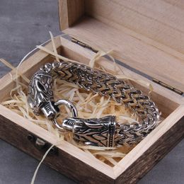 Bracelet Never Fade Rock Viking Dragon Charm Bracelet Hommes Chaîne En Acier Inoxydable Couleur Argent Wolf Punk Bracelets Biker Bijoux 230726