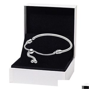 Bangle NIEUW 925 Sterling Sier Slide Bracelet Yellow Gold Ploated Womens Wedding Gift met originele doos voor Pandora -momenten verstelbaar Dhgeh