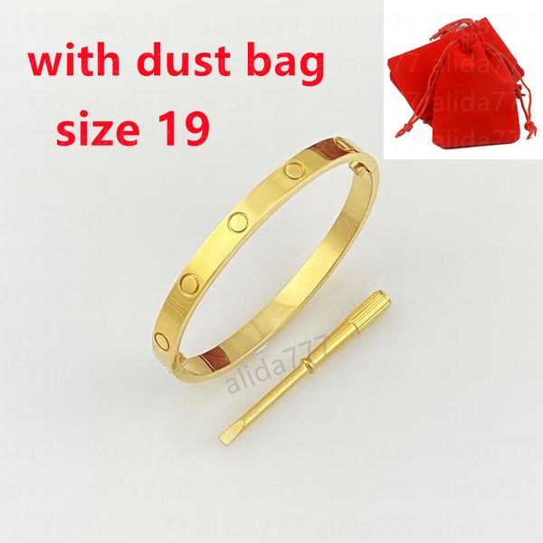 Brazalete Nueva marca Pulsera de diseño clásico Moda europea Pareja Brazalete para mujer Alta calidad l Joyería de acero de titanio Goldsilverrose con bolsa para el polvo