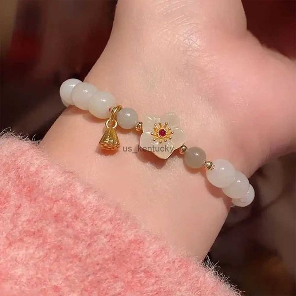 Brazalete nuevo estilo chino pulsera de Jade para mujer estilo antiguo pulseras de cuentas de flores cuerda tejida a mano joyería para novias