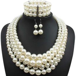 Bracelet Nouvelle mode perles exagérées collier boucles d'oreilles bracelet de perles 3 ensembles de bijoux en cristal multicouche tchèque avec perles pour femmes 240319