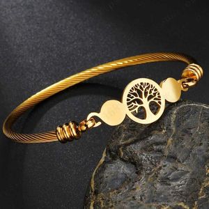 Pulsera de trébol Brazalete Nueva moda Acero inoxidable cepillado Pulsera abierta de tres colores con tejido de árbol de vida hueco 5CUJ QUXS