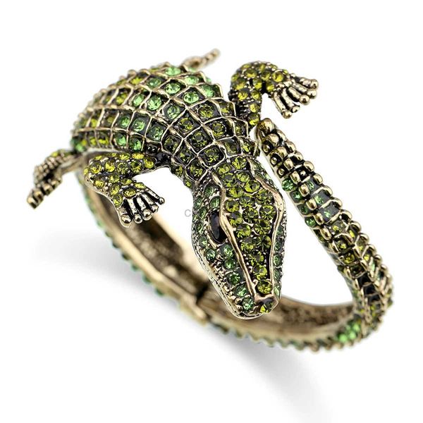 Bracelet Nouvelle Déclaration De Mode Crocodile Vintage Bracelet Manchette Bracelet Antique Plaqué Or Strass Thème Animal Bracelet Pour Les Femmes Pulseira 240319