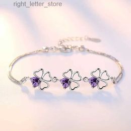 Bangle Nieuwe Fine 925 Sterling Silver Amethist Lucky Clover Bracelet Geschikt voor dames modepartijen bruiloft accessoires sieraden 17 cm+4 cm yq240409