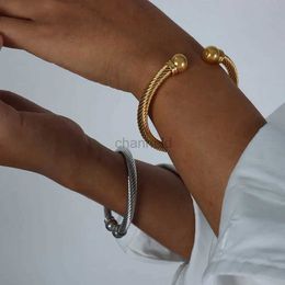 Bracelet Nouveau ins Anneau épais en acier inoxydable avec bracelet élastique Bracelet Vintage Bracelet ouvert pour femmes filles mode bijoux esthétiques 240319