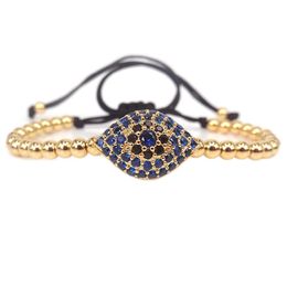 Armreif Neue Männer gepumpt Auge Armband reine Goldfarbe ebnen blaue CZ-Einstellung böser Blick Perlen geflochtene Makramee-Armbänder für Männer Frauen Schmuck