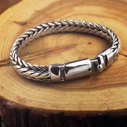 Bracelet New Real Solid S Pure Sier Hand Woven Vintage Mighty Meny Bangle Birthday Gift Personalité Bracelet Keel