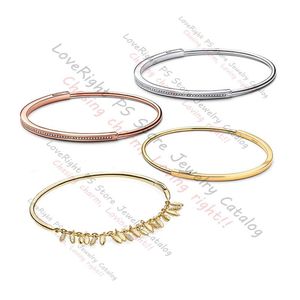 Bangle Nieuwe Signature ID Pan 925 Sterling Silver Bracelet For Women Rose Gold Bangle Moederdag Verjaardagsmeisje Gift Fine Jewelry