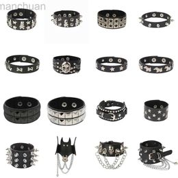 Bracelet Nouveau Crâne Punk Gothique Rock Chaînes En Métal Stud Spikes Rivet Pu Bracelet En Cuir Bracelet Large Manchette Bracelet Femmes Hommes Bijoux 2023 ldd240312