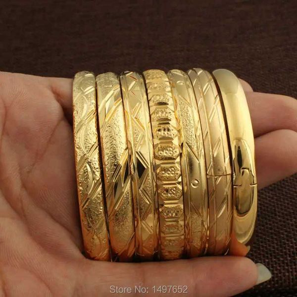 Brazalete Los más nuevos brazaletes de oro de Dubai para mujeres Men18k Color oro ancho 8MM pulseras africanas/europeas/Etiopía brazaletes de joyería 240125