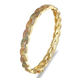 Brazalete Nidin Moda elegante apertura brazalete pulsera para mujer encanto color oro cristal arco iris brazaletes joyería de boda romántica 231218