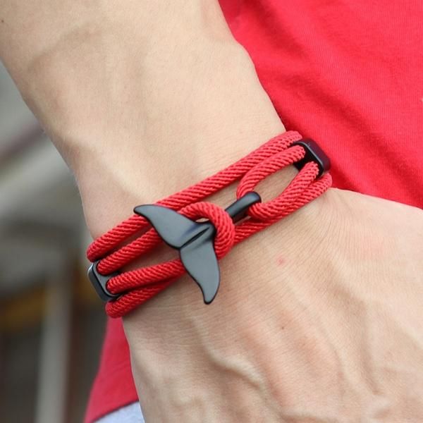 Brazalete nórdico trenzado cola de ballena vikingo pulsera encantos hecho a mano cuerda roja Braslet para hombres pulsera cadena Yoga joyería